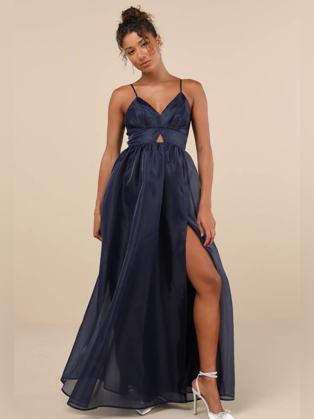 NWT Lulu's Authentic Glamour Navy Organza Sleeveless Cutout Maxi Dress XL